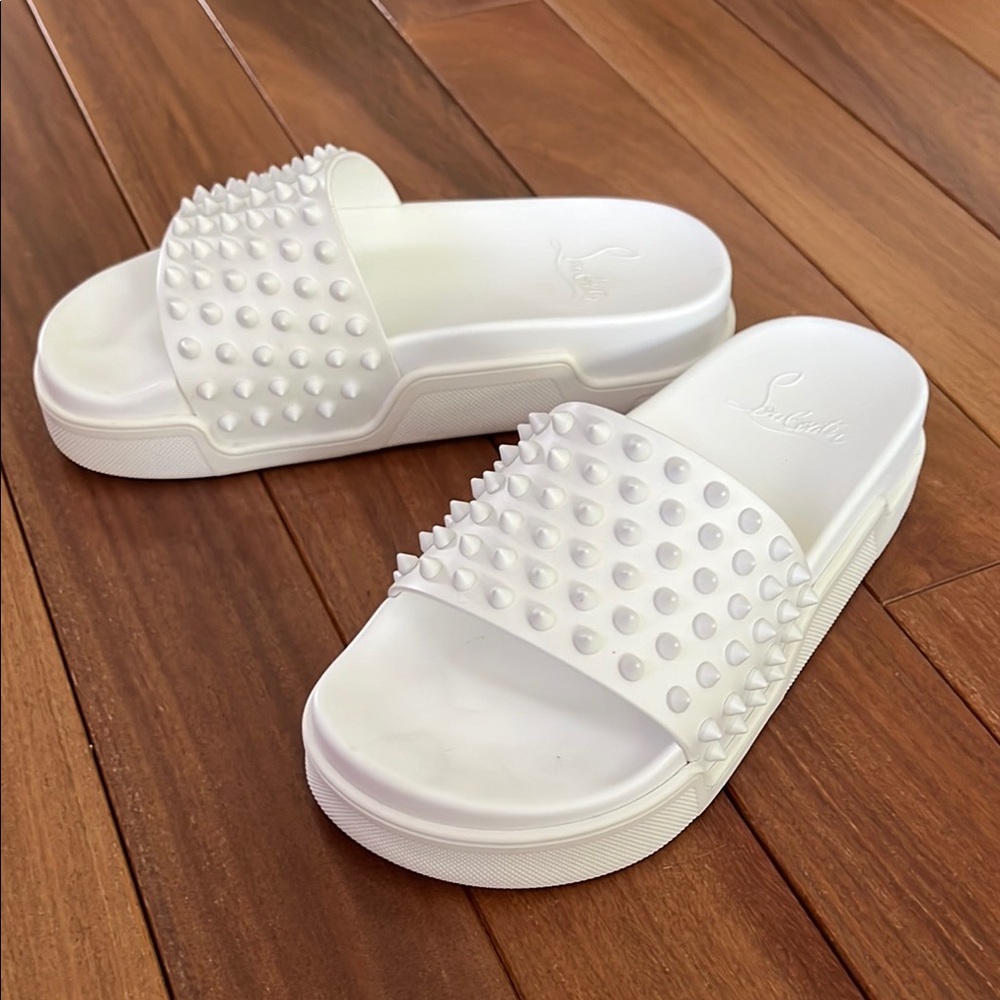 Christian Louboutin White Studded Slide Sandals